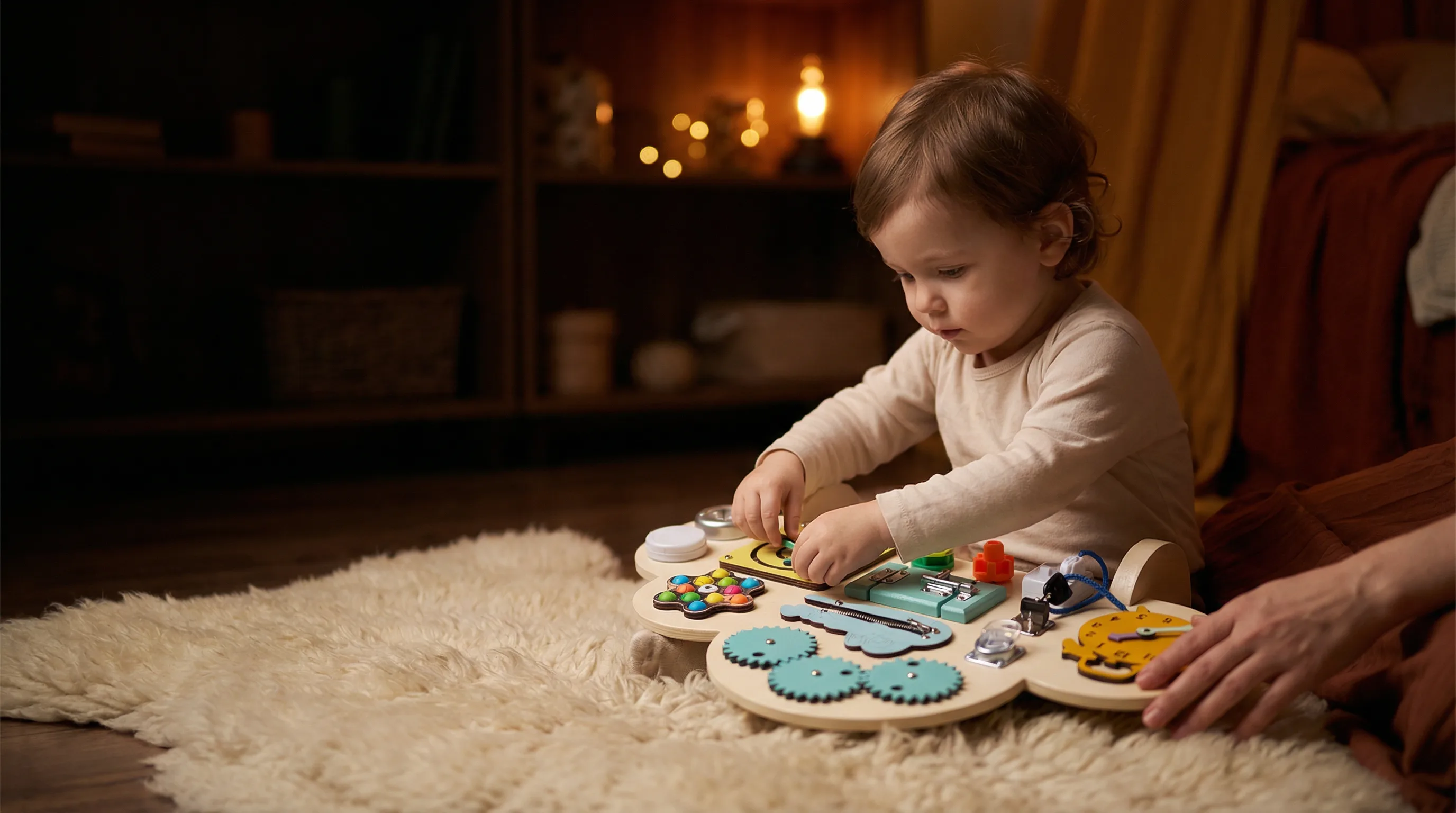 Criancas de diferentes idades e necessidades brincando juntas com paineis sensoriais inclusivos
